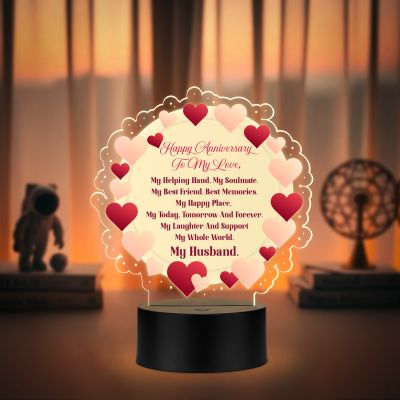 Acrylic Led Lamp Romantic Gift for Couples | Warm White Light Gift Item for Wedding, Anniversary, Birthday & Valentine's Day (Happy Anniversary To My Love)